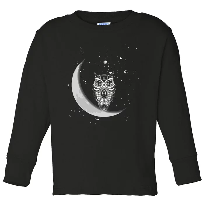 Owls Night Owls Owl At Night On Moon At Night Sky Toddler Long Sleeve Shirt