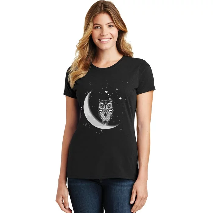 Owls Night Owls Owl At Night On Moon At Night Sky Women's T-Shirt