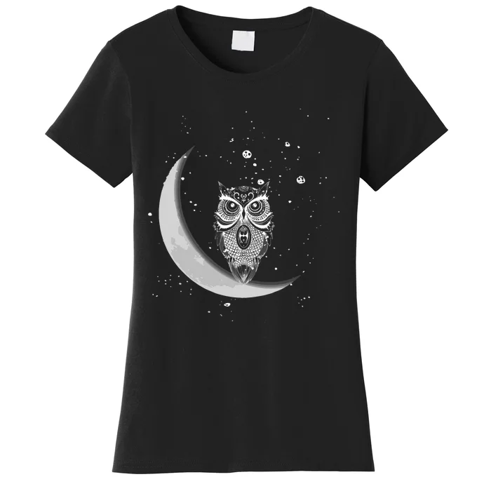 Owls Night Owls Owl At Night On Moon At Night Sky Women's T-Shirt