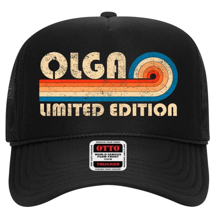 OLGA Name Personalized Funny Retro Vintage Birthday Premium High Crown Mesh Trucker Hat