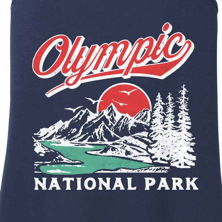 Olympic National Park Retro 80's Mountains Graphic Ladies Essential Tank