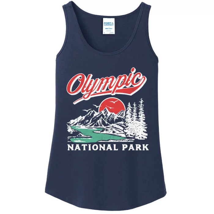 Olympic National Park Retro 80's Mountains Graphic Ladies Essential Tank