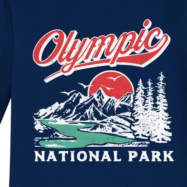 Olympic National Park Retro 80's Mountains Graphic Baby Long Sleeve Bodysuit