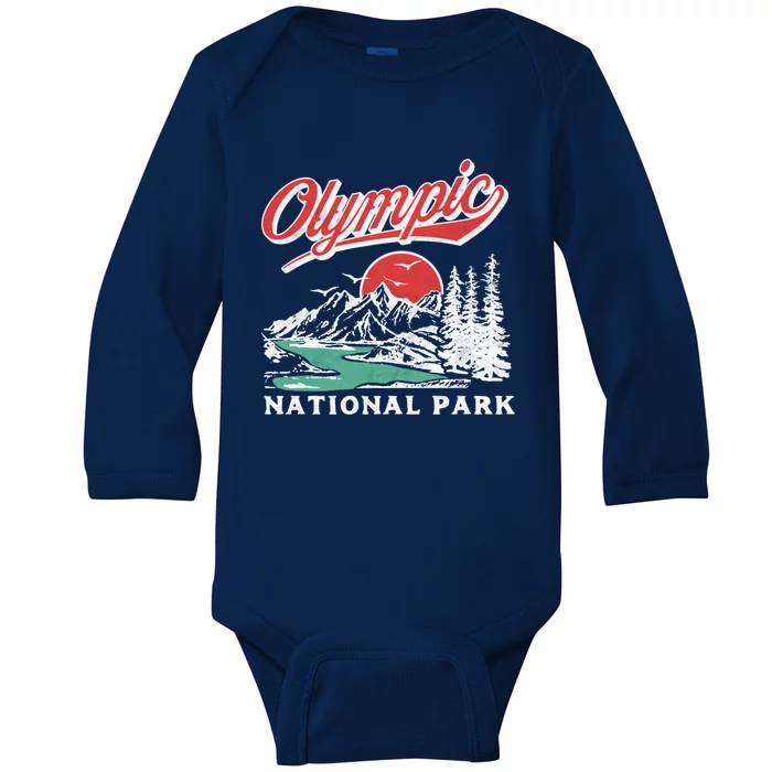 Olympic National Park Retro 80's Mountains Graphic Baby Long Sleeve Bodysuit