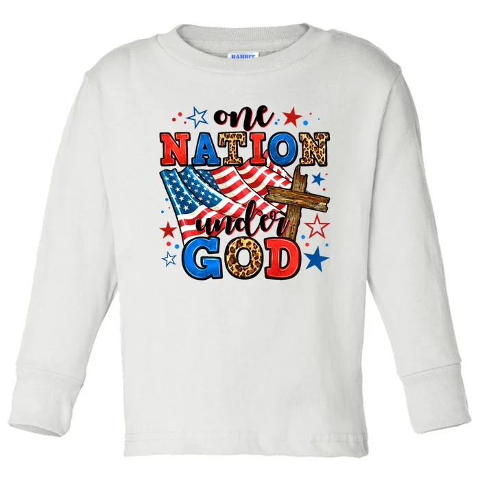 One Nation Patriotic Under God Flag 4th Of July Christian Toddler Long Sleeve Shirt