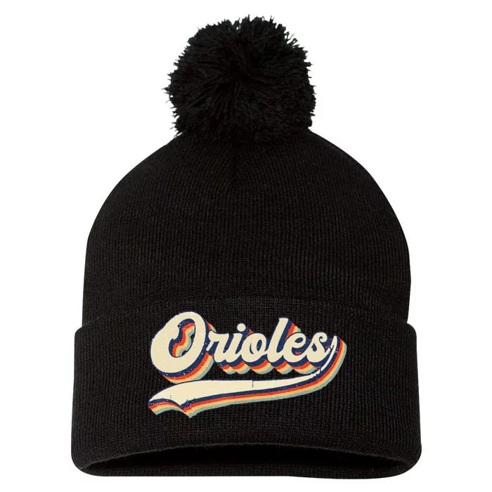 Orioles Name Retro Vintage Pom Pom 12in Knit Beanie