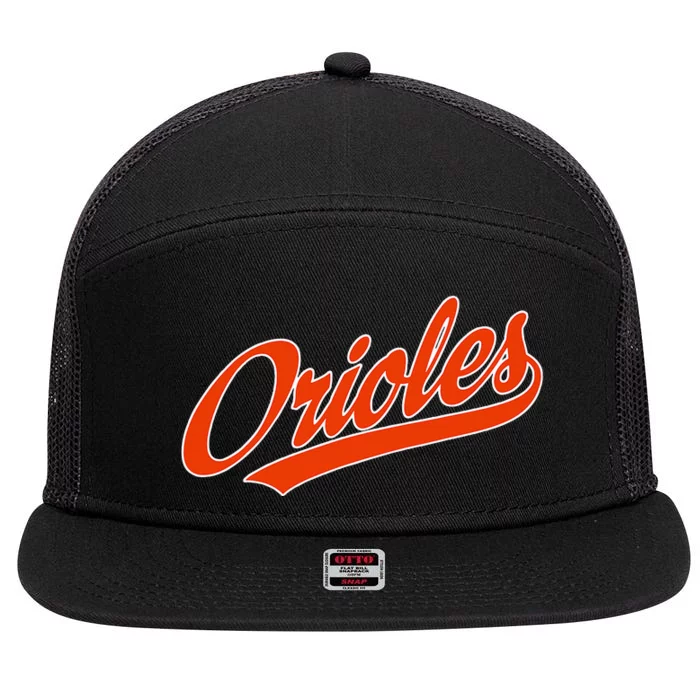 Orioles Name Retro 7 Panel Mesh Trucker Snapback Hat