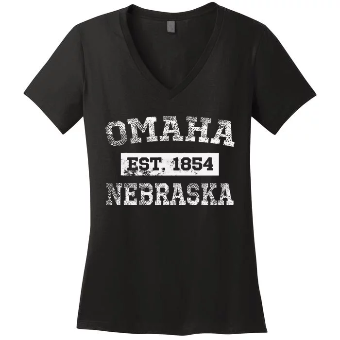 Omaha Nebraska T Est. 1854 Distressed Women's V-Neck T-Shirt