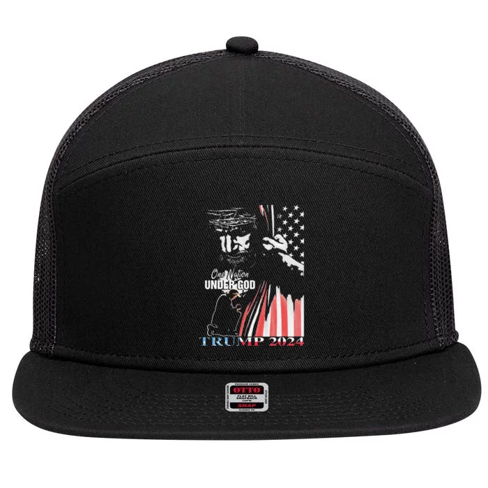 One Nation Under God Trump 2024 God 7 Panel Mesh Trucker Snapback Hat