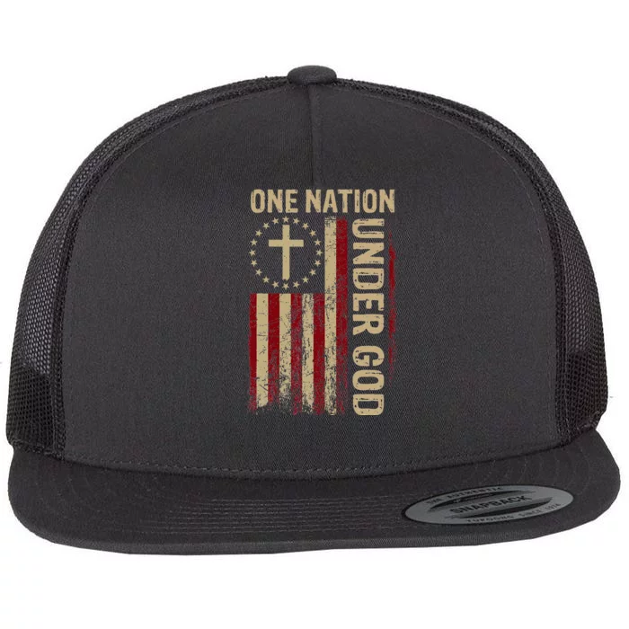 One Nation Under God Flag 4th Of July Patriotic Flat Bill Trucker Hat