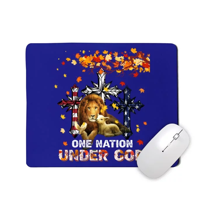 One Nation Under God American Flag Faith Cross Fall Season Cool Gift Mousepad