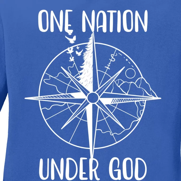 One Nation Under God Oneline Compass Patriotic Christian Gift Ladies Long Sleeve Shirt