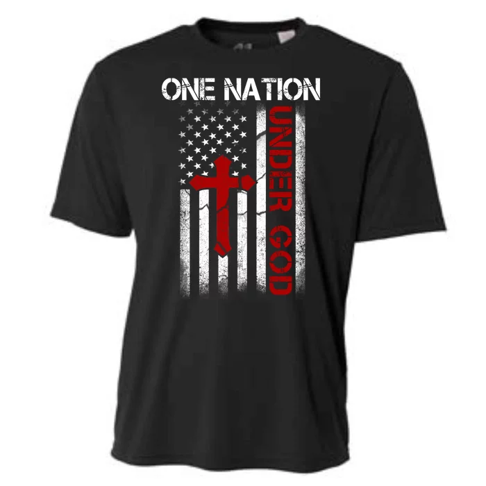 One Nation Under God American Christian Flag Cooling Performance Crew T-Shirt