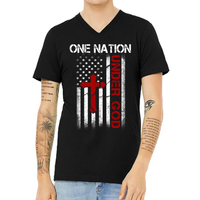 One Nation Under God American Christian Flag V-Neck T-Shirt