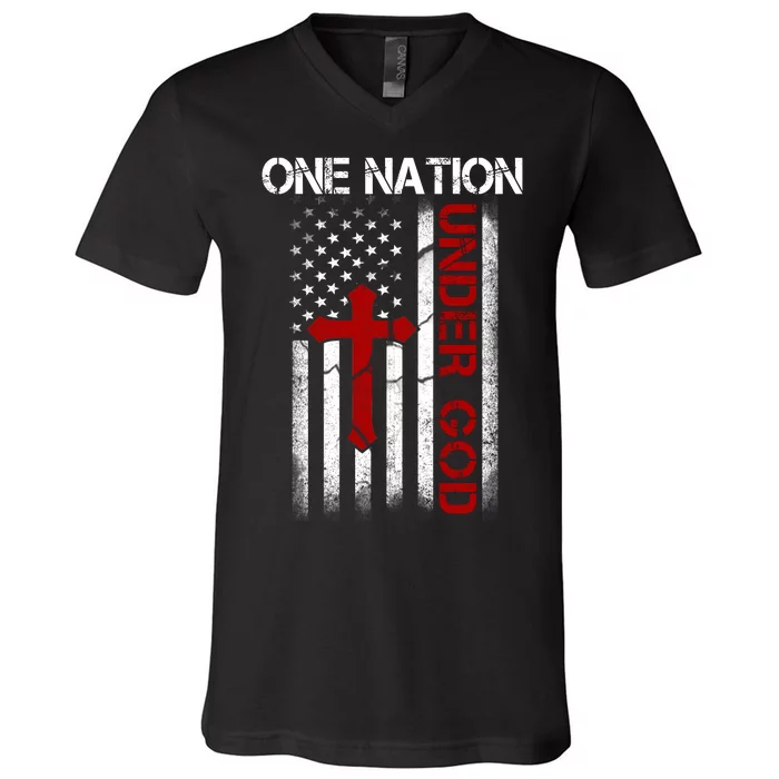 One Nation Under God American Christian Flag V-Neck T-Shirt