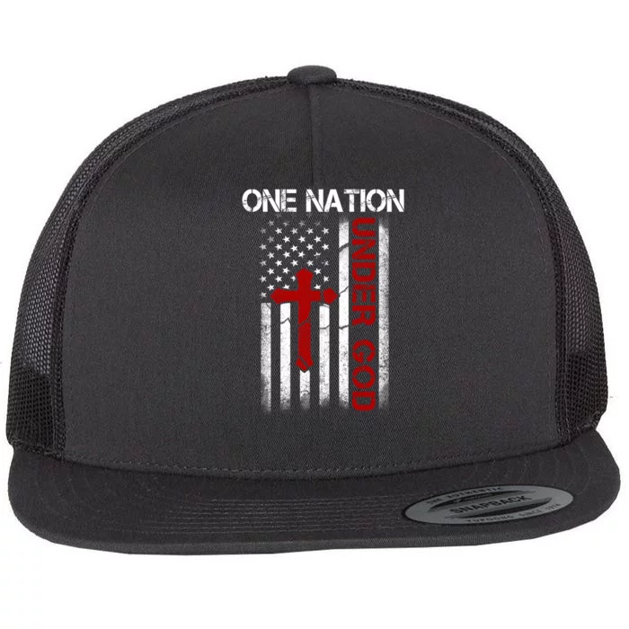 One Nation Under God American Christian Flag Flat Bill Trucker Hat