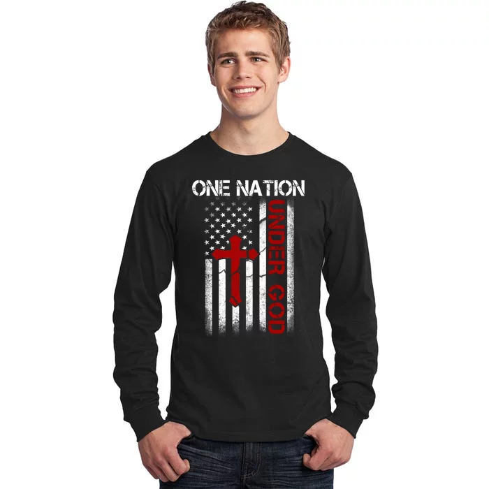 One Nation Under God American Christian Flag Tall Long Sleeve T-Shirt