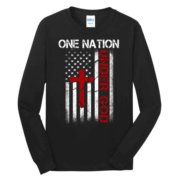 One Nation Under God American Christian Flag Tall Long Sleeve T-Shirt