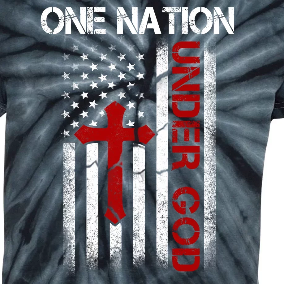 One Nation Under God American Christian Flag Kids Tie-Dye T-Shirt