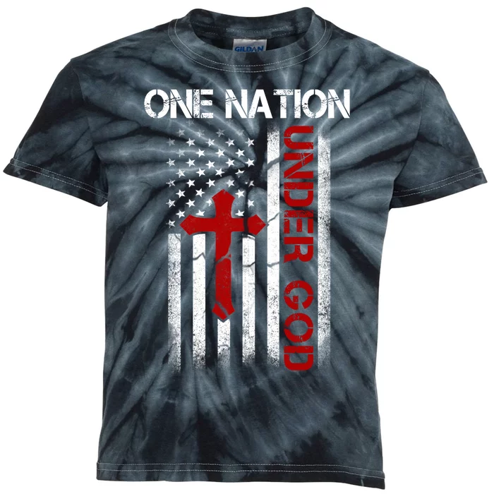 One Nation Under God American Christian Flag Kids Tie-Dye T-Shirt