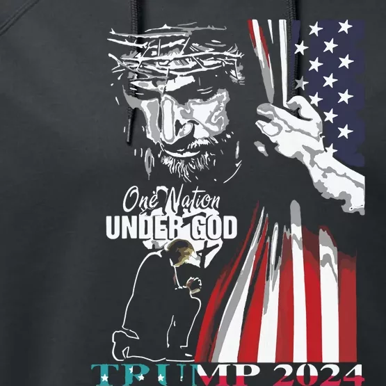 One Nation Under God Trump 2024 God American Flag Performance Fleece Hoodie