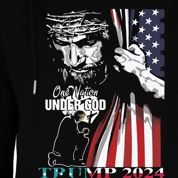 One Nation Under God Trump 2024 God American Flag Womens Funnel Neck Pullover Hood