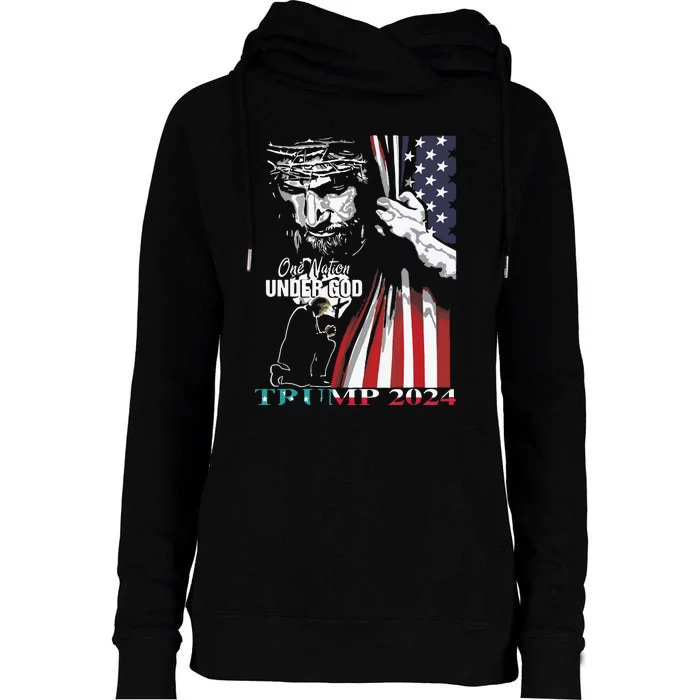 One Nation Under God Trump 2024 God American Flag Womens Funnel Neck Pullover Hood