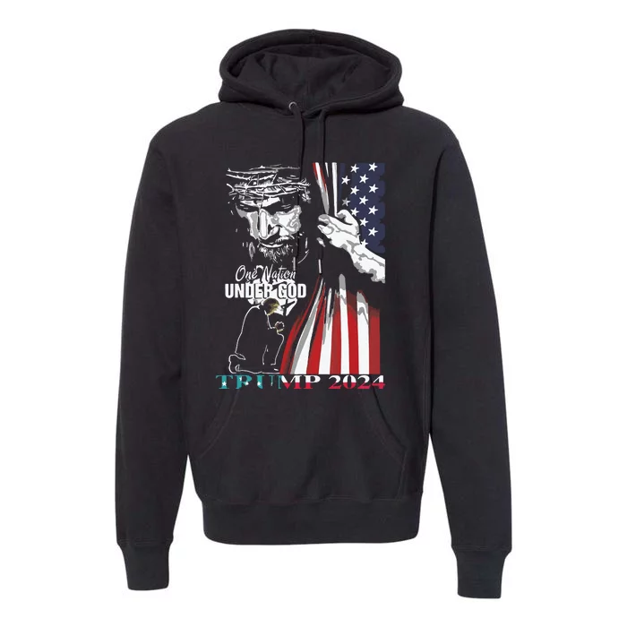 One Nation Under God Trump 2024 God American Flag Premium Hoodie