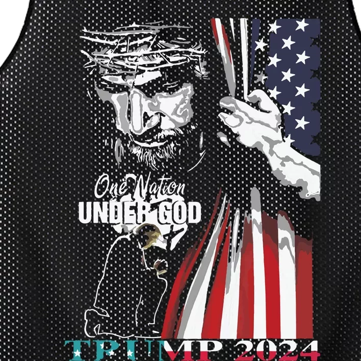 One Nation Under God Trump 2024 God American Flag Mesh Reversible Basketball Jersey Tank