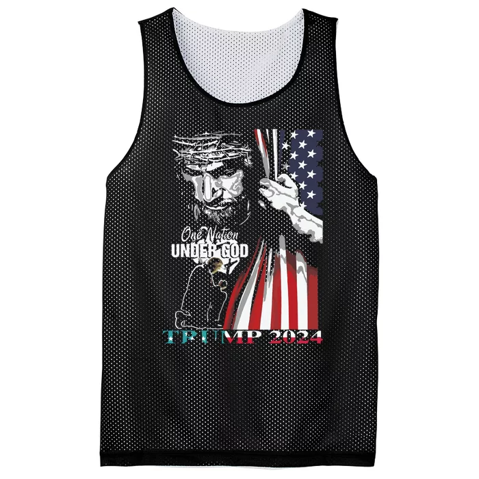 One Nation Under God Trump 2024 God American Flag Mesh Reversible Basketball Jersey Tank