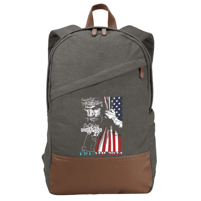 One Nation Under God Trump 2024 God American Flag Cotton Canvas Backpack