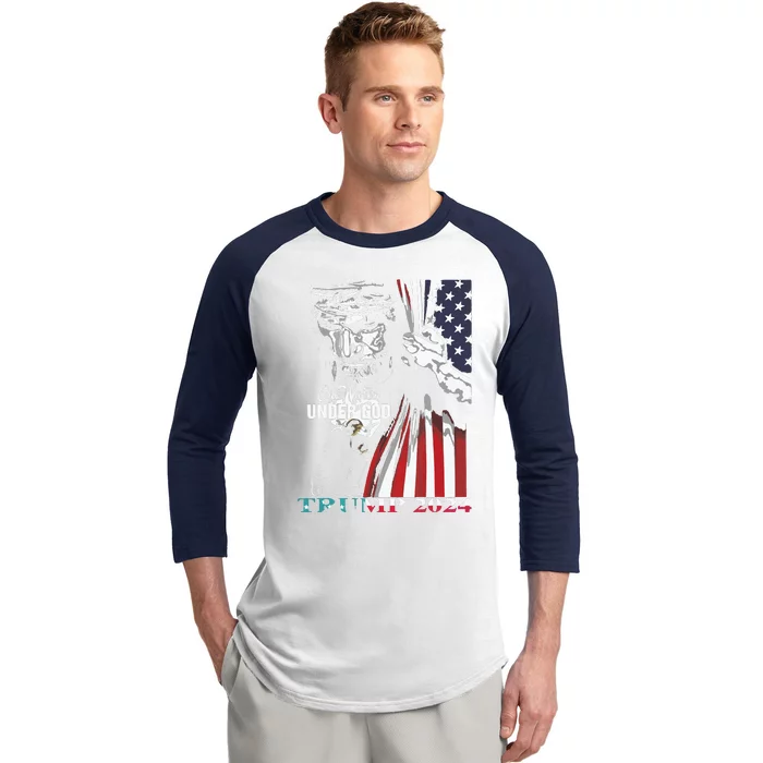 One Nation Under God Trump 2024 God American Flag Baseball Sleeve Shirt