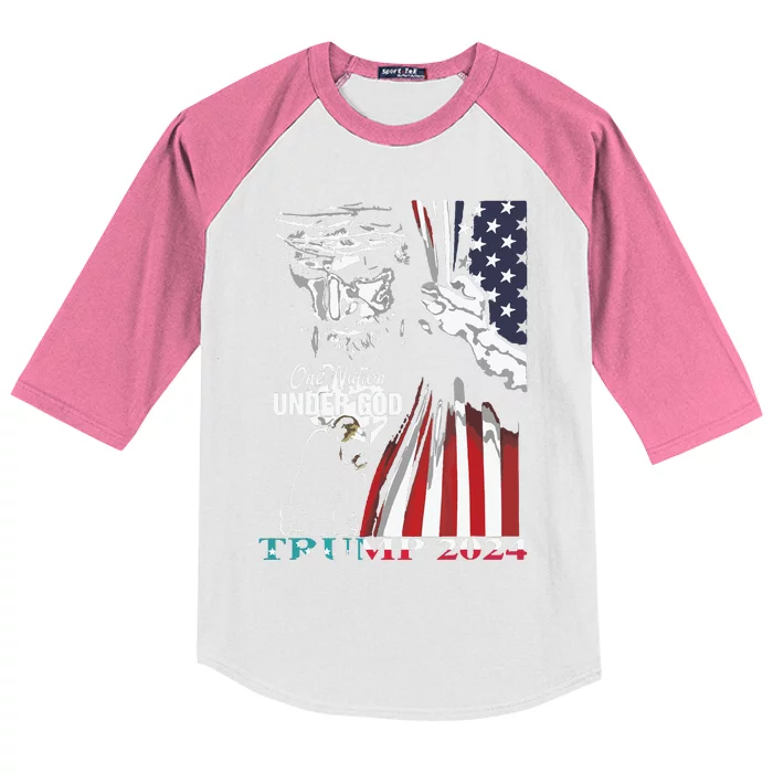 One Nation Under God Trump 2024 God American Flag Kids Colorblock Raglan Jersey