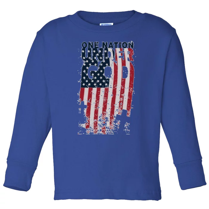 One Nation Under God Christian Cross American Flag Gift Toddler Long Sleeve Shirt