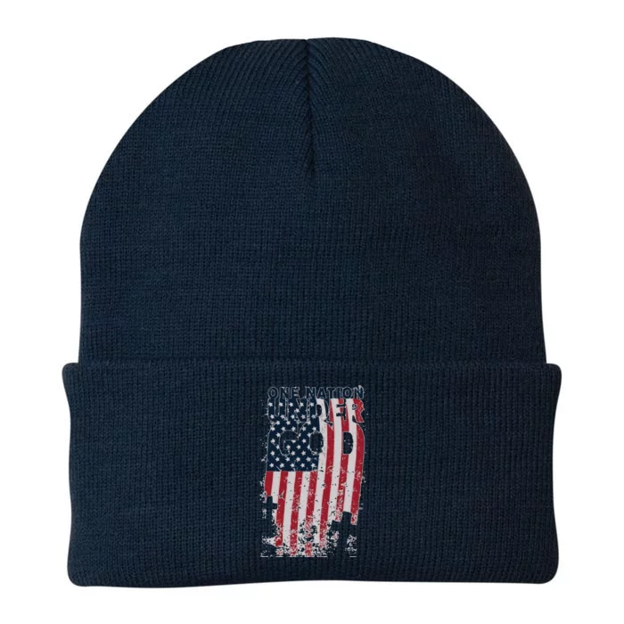 One Nation Under God Christian Cross American Flag Gift Knit Cap Winter Beanie