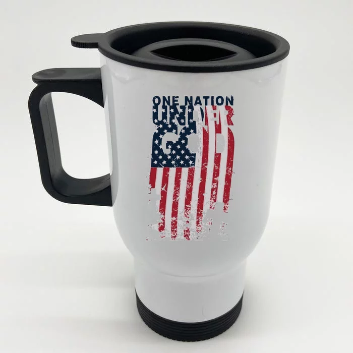 One Nation Under God Christian Cross American Flag Gift Front & Back Stainless Steel Travel Mug