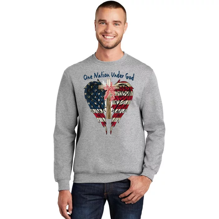 One Nation Under God Flag 4th Of July Patriotic Christian Tall Sweatshirt