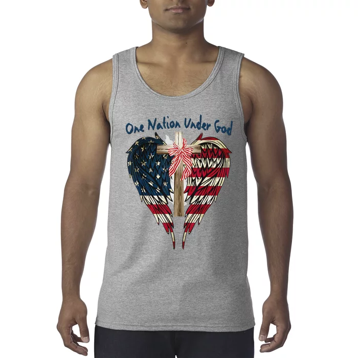 One Nation Under God Flag 4th Of July Patriotic Christian Tank Top