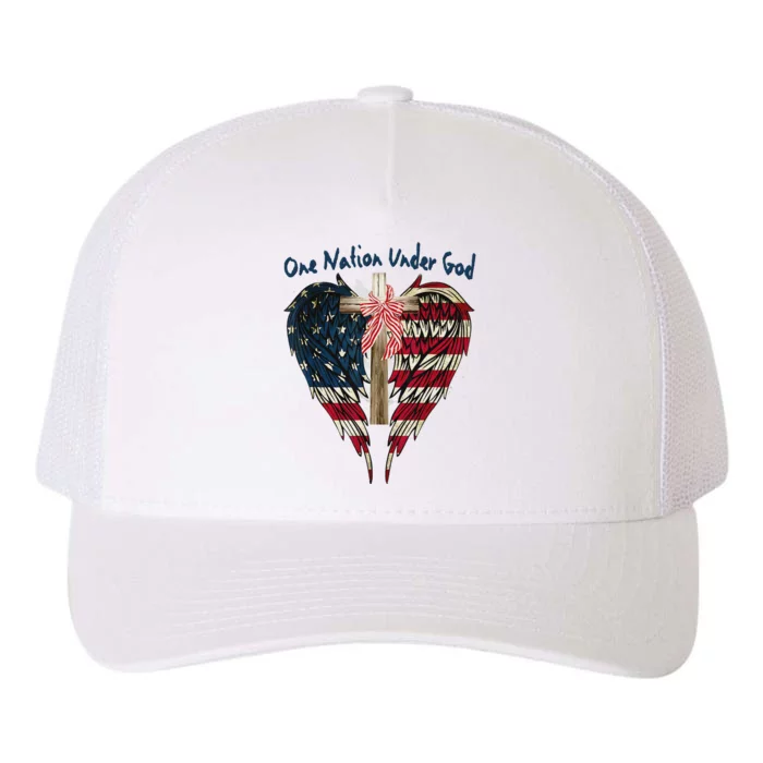 One Nation Under God Flag 4th Of July Patriotic Christian Yupoong Adult 5-Panel Trucker Hat