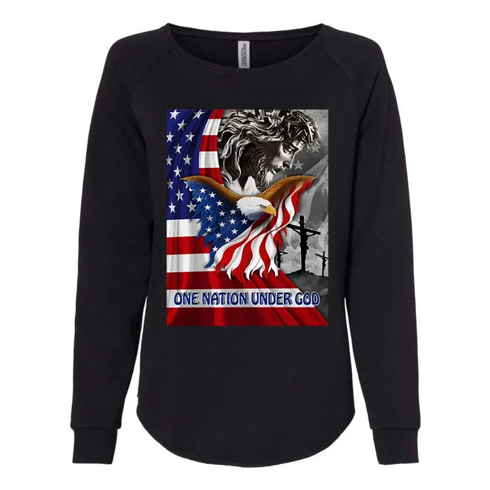 One Nation Under God Jesus American Flag Gift Womens California Wash Sweatshirt