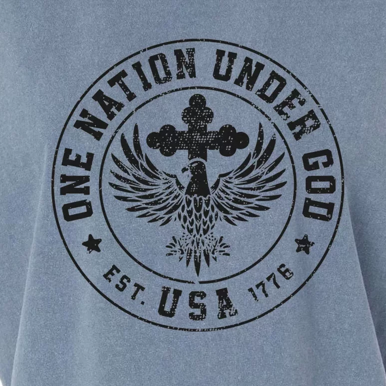 One Nation Under God USA Christian Cross Bald Eagle Garment-Dyed Women's Muscle Tee