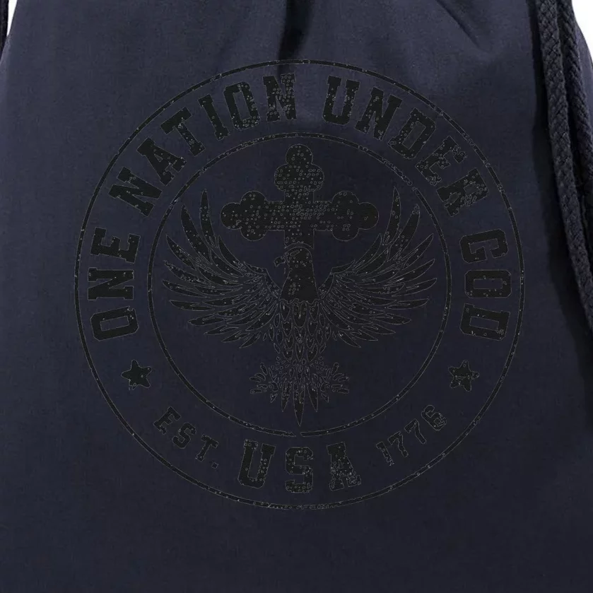 One Nation Under God USA Christian Cross Bald Eagle Drawstring Bag