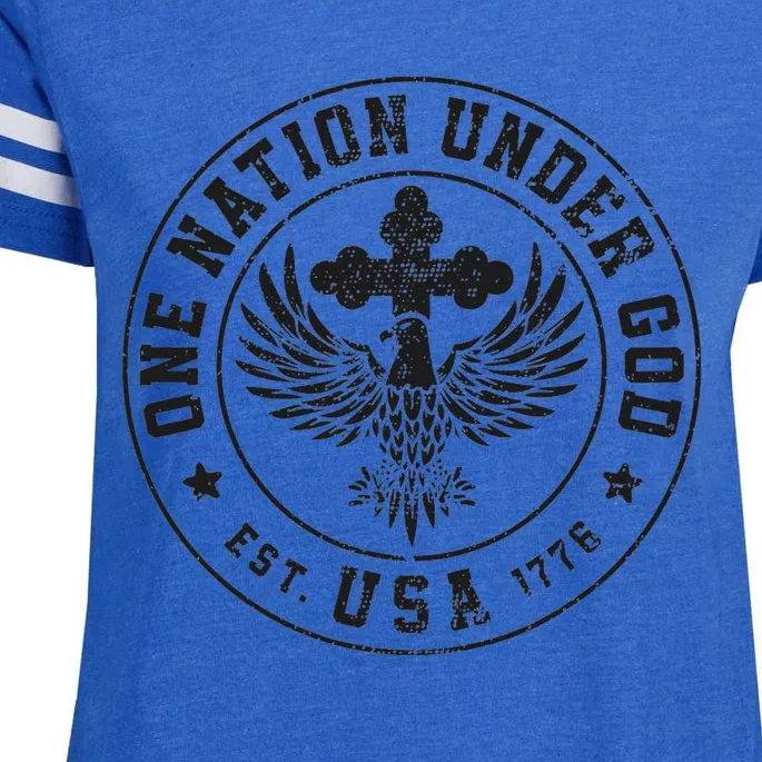 One Nation Under God USA Christian Cross Bald Eagle Enza Ladies Jersey Football T-Shirt