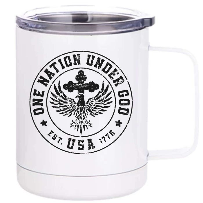 One Nation Under God USA Christian Cross Bald Eagle Front & Back 12oz Stainless Steel Tumbler Cup