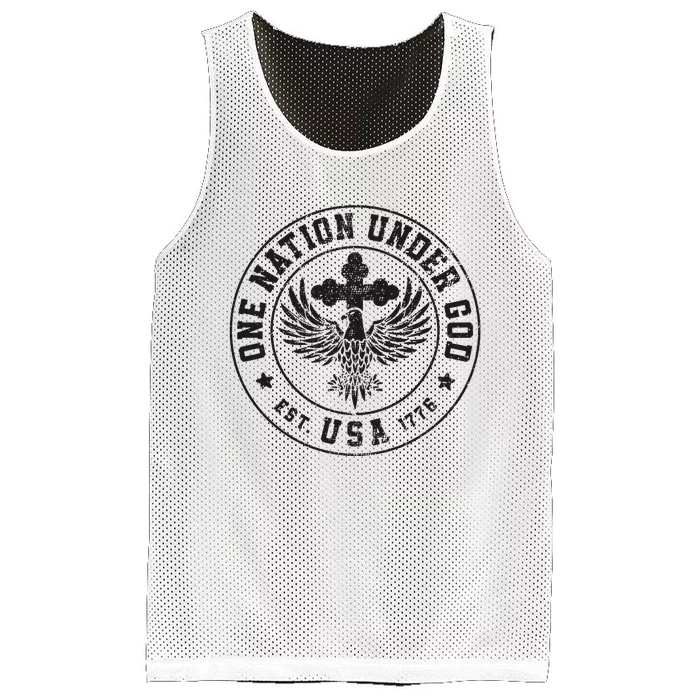 One Nation Under God USA Christian Cross Bald Eagle Mesh Reversible Basketball Jersey Tank