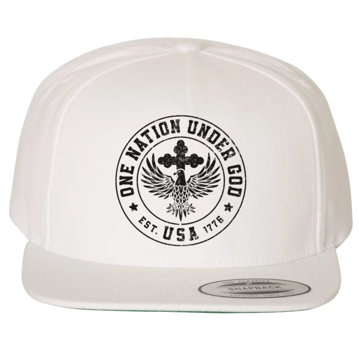 One Nation Under God USA Christian Cross Bald Eagle Wool Snapback Cap