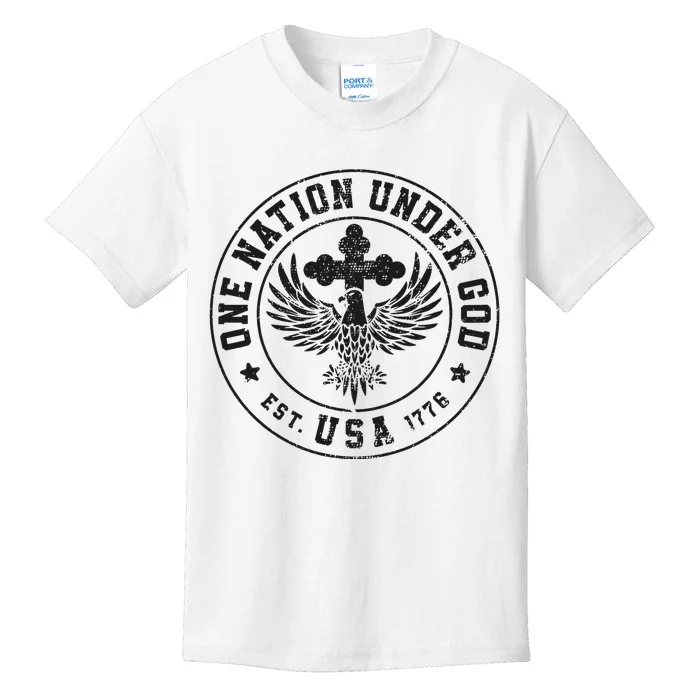 One Nation Under God USA Christian Cross Bald Eagle Kids T-Shirt