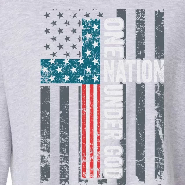 One Nation Under God Usa Cross Flag Christian Cute Gift Cropped Pullover Crew