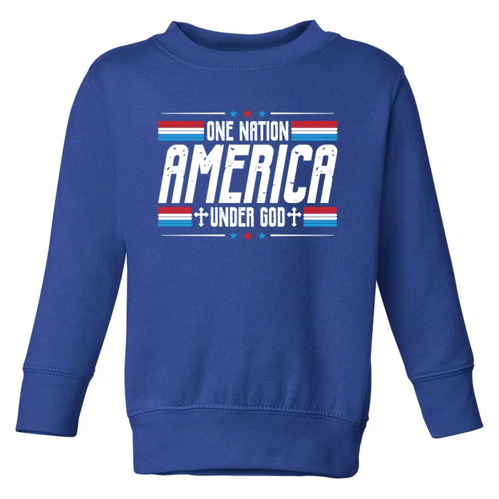 One Nation Under God Patriotic Christian Usa Flag Distressed Gift Toddler Sweatshirt