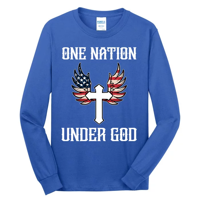 One Nation Under God American Flag Christian Cross Patriotic Gift Tall Long Sleeve T-Shirt